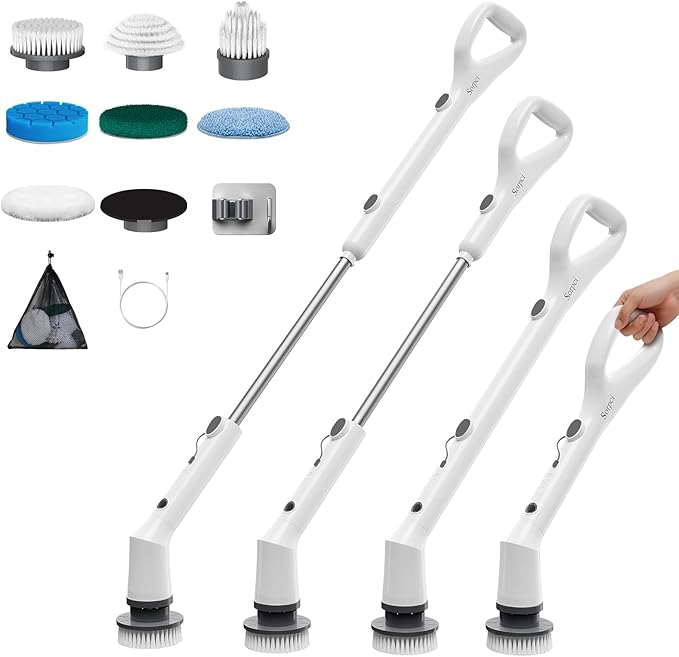 Electric Spin Scrubber,2026 New Cordless Cleaning Brush,Shower Cleaning Brush with 7 Replaceable Brush Heads, Power Scrubber 3 Adjustable Speeds,Detachable Long Handle & IPX7 Waterproof