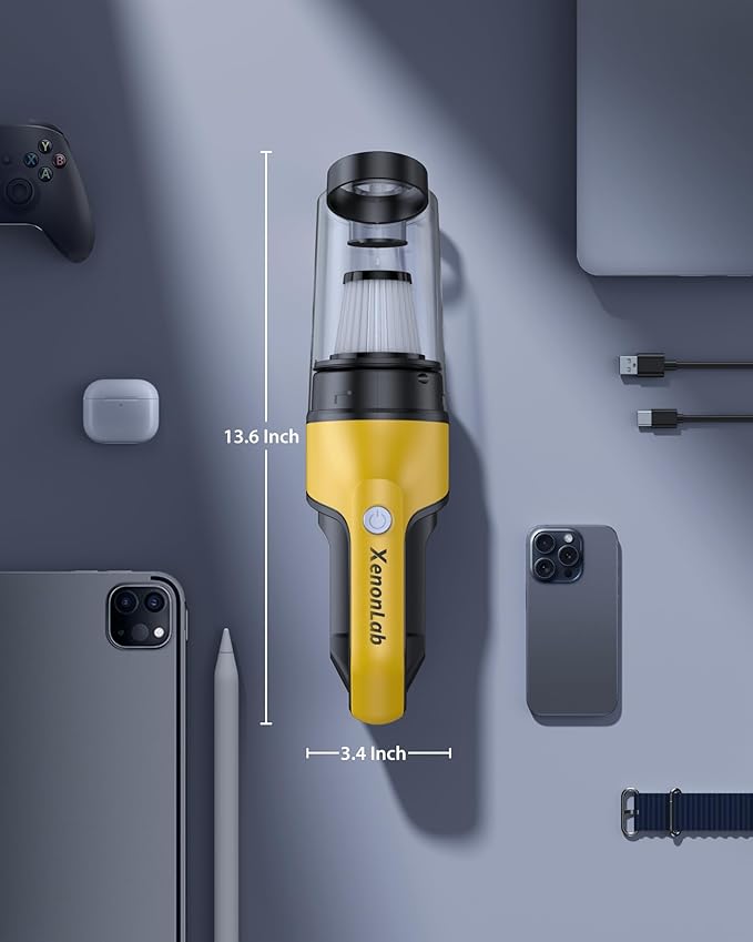 Handheld Vacuum Cordless 1.1 Pounds Car Vac 10000PA Hand Held Vacuums 4-in-1 Hand Vac Cordless Rechargeable HEPA Filter Large Capacity Dust Cup for Car Office Home Pets Hair (Pale Yellow)