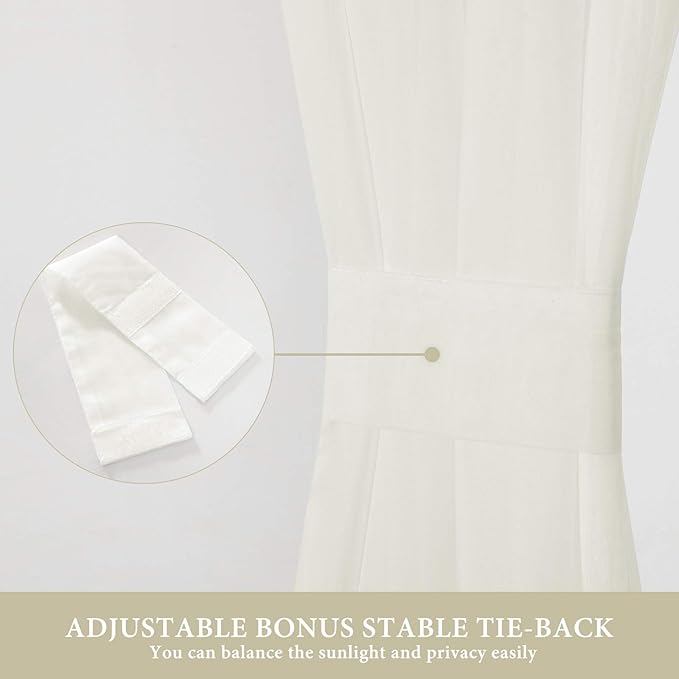 MIULEE French Door Sheer Curtains for Front Back Patio Glass Door Light Filtering Window Treatment with 2 Tiebacks 54 Wide and 72 Inches Length, Ivory, Set of 2