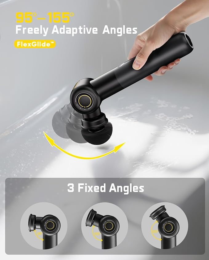 Fanttik Flip G9 Pro Electric Scrubber, VoltiPulse Motor, Dual-Speed Cleaner with 6 Brush Heads, Adjustable Angle & Extendable Handle, IPX7 Waterproof, Type-C Charge for Bathroom, Tile, Grout - Black