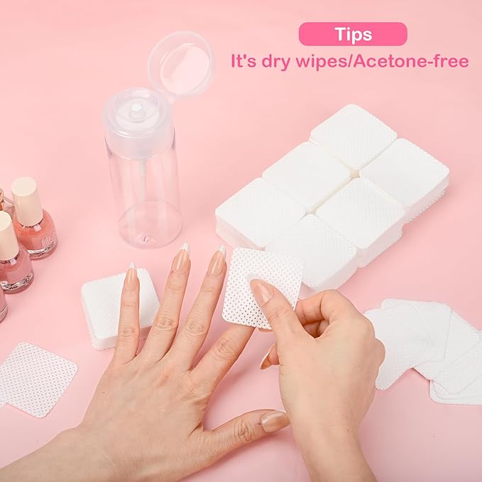 Lint Free Nail Wipes, Acetone Nail Polish Remover 1080PCS with Pump Dispenser, Gel Nail Polish Remover Pads Soft Non-Woven Nail Wipes for Nail Polish Remove and Acrylic Nail Supplies