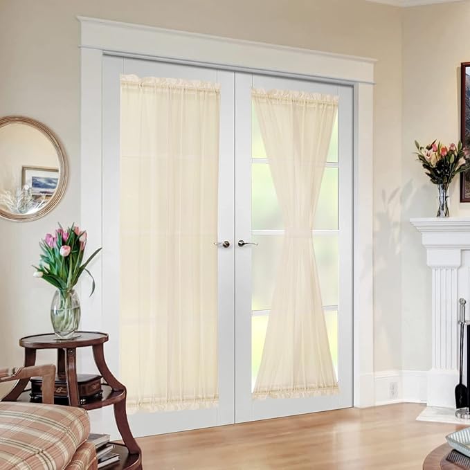 MIULEE 2 Panels Sidelight Curtains for French Door Sheer Panel Light Filtering Window Treatment for Narrow Door 54 x 72 Inches with Tieback - 2 Panels, Cream Beige