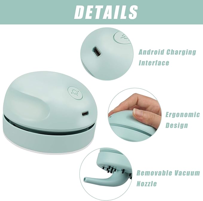 Desktop Vacuum Cleaner USB Charging with Vacuum Nozzle Cleaning Brush, Detachable Design & Portable Mini Table Dust Vaccum Cleaner, Clean Dust, Crumbs, Piano, Computer, Car Etc(Light Green)