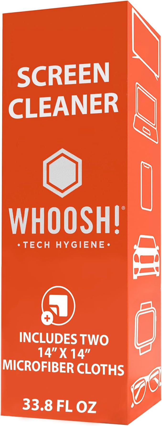 WHOOSH! Pro 16.9 fl oz Refillable TV Screen Cleaner & Microfiber Cloth - Streak-Free Cleaner for Flat Screens, OLED, LCD, Smart TV, Monitors - Non-Toxic, Odorless - Electronics Cleaning Kit, Set of 2