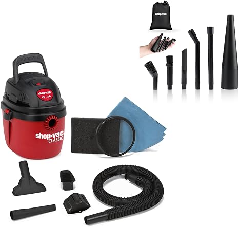 Shop-Vac 1.5 Gallon 2.0 Peak Wet Dry Vacuum + 6pc Micro Cleaning Nozzle Kit, 1-1/4" Detailed-Cleaning Attachments
