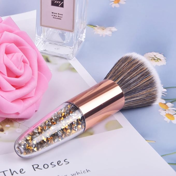 Nail Art Dust Powder Remover Brush Rhinestone Handle Nail Art Dust Cleaner Brush Professional Nail Art Tool for Acrylic Gel Nails