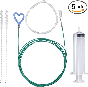 BOXOB 5pcs Sunroof Drain Cleaning Tool, 118in Flexible Long Pipe Cleaner with 2 Clean Brush 1 Syringe 1 Syringe Hose Hea