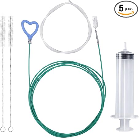BOXOB 5pcs Sunroof Drain Cleaning Tool, 118in Flexible Long Pipe Cleaner with 2 Clean Brush 1 Syringe 1 Syringe Hose Hea