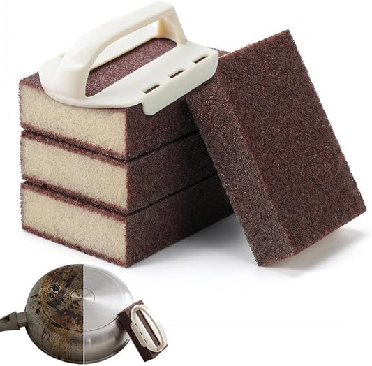 Magic Emery Cleaning Sponge, 2026 New Carborundum Sponge, Emery Sponge Brush Eraser Scrub Pad, Pot Scrubber for Removing and Cleaning Pots and Pans (4, Sponge with Handle)