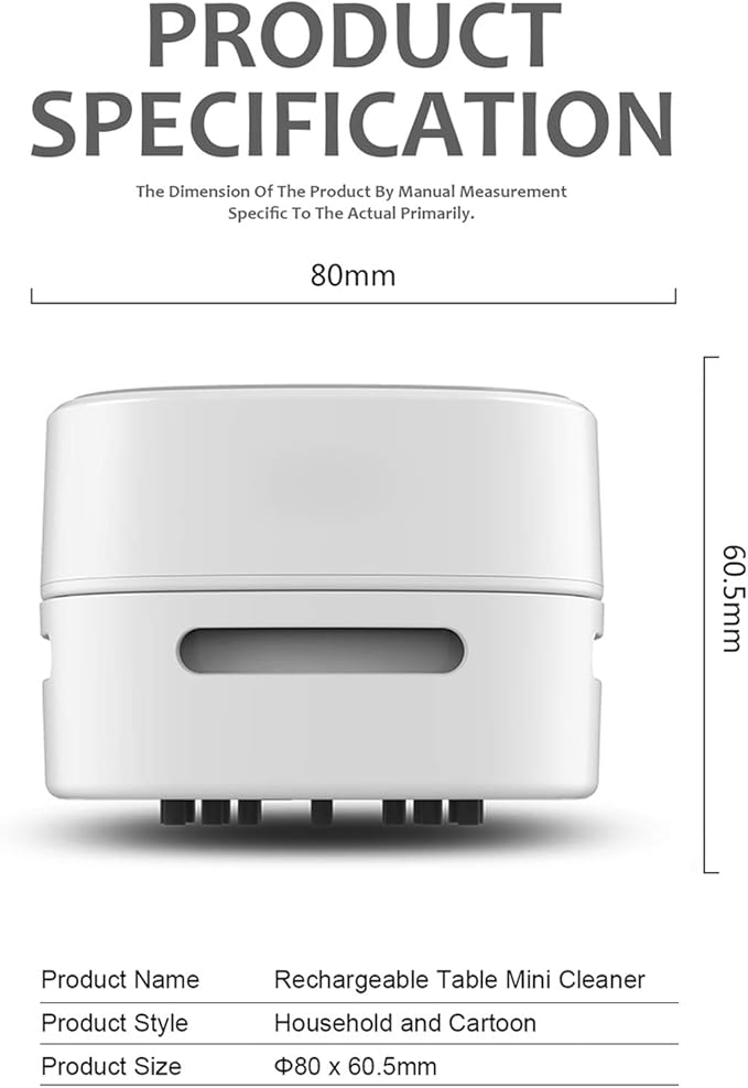 ODISTAR Desktop Vacuum Cleaner, Mini Table dust Sweeper Energy Saving,High Endurance up to 400 mins,360º Rotatable Design for Keyboard/Home/School/Office (White Charging)
