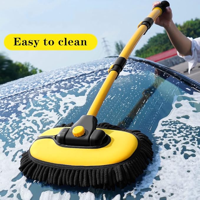 BMLEI Car Wash Brush with Long Handle, Chenille Microfiber Mop Mitt with 1 Replacement Head, Wheel Brush Extension Pole Cleaning Kit & Towels for Cars & Trucks - 5PCS