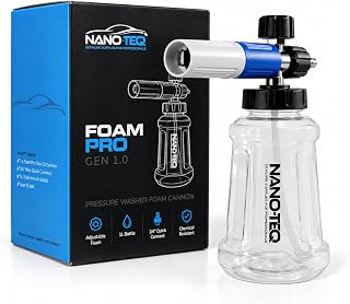 NANOTEQ FoamPro GEN 1.0, Wide Mouth Pressure Washer Foam Cannon, 1 Liter, 1/4 Inch Quick Connector, Adjustable Nozzle, Thick Soap Foaming Gun for Car Washing and Detailing