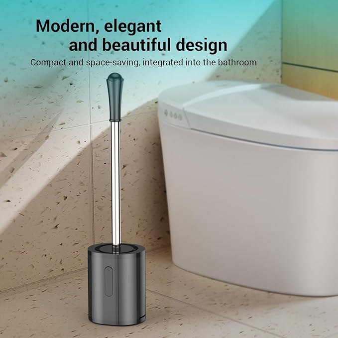 Toilet Brush, Compact Size Toilet Bowl Brush with Stainless Steel Handle, Small Size Plastic Holder Easy to Hide, Space Saving for Storage, Drip-Proof, Easy to Assemble, Deep Cleaning Black