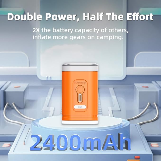 Portable Electric Mini Air Pump for Inflatables 2400mAh Rechargeable-Camping (SOS) Light,5 Universal Nozzles,Carabiner Clip-Fast Inflate/Deflate Pool Float/Air Mattress Bed/Vacuum Bag Home Storage