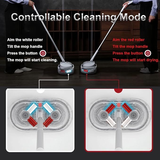 REECOO Cordless Electric Spin Mop Power Mop with 4 Floor Scrubber Pads/Automatic Cleaning Bucket/Water Sprayer,Lightweight & Rechargeable,Suitable for Wooden, Marble, Tile, Hardwood Floor.