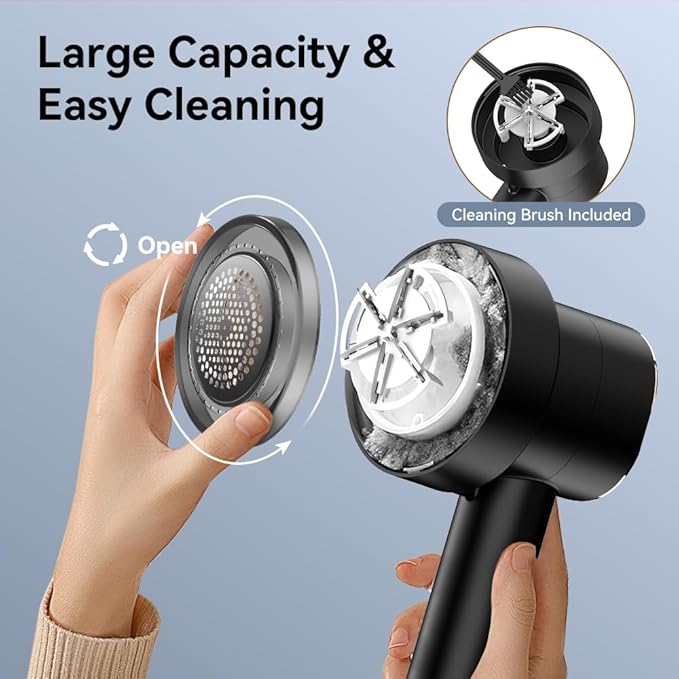 Rechargeable Fabric Shaver for Clothes: 6-Leaf Blades & 3 Speeds to Remove Pilling, Fuzz & Lint Balls - with LED Display, Portable Electric Lint Remover for Sweater, Couch, Blanket, Furniture
