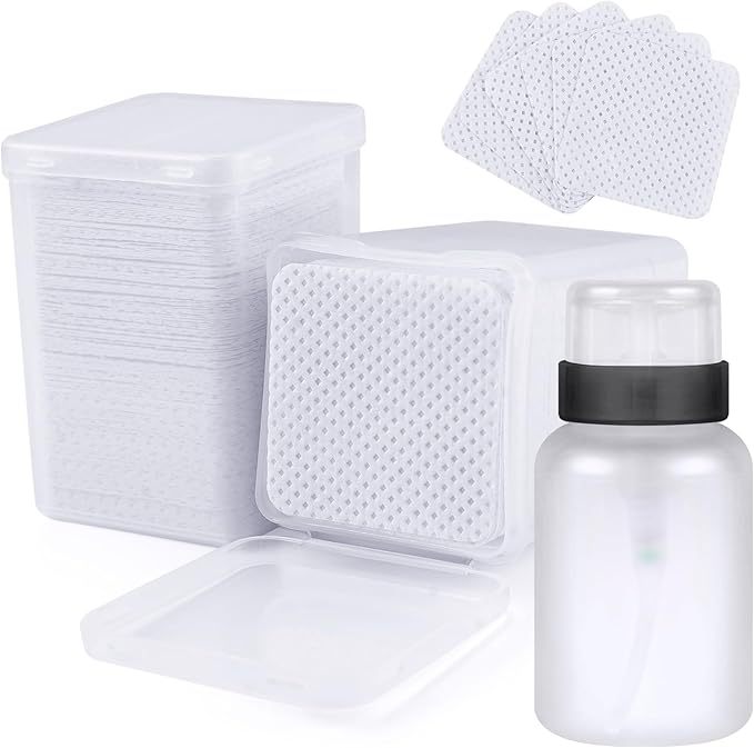 400pcs Lint Free Nail Wipes, 1 Pull-Off Pump-Style Bottle, Super Absorbent Soft Non-Woven,for Fingernail Polish Remover and Eyelash Extension Wipes for Nail Art (White)