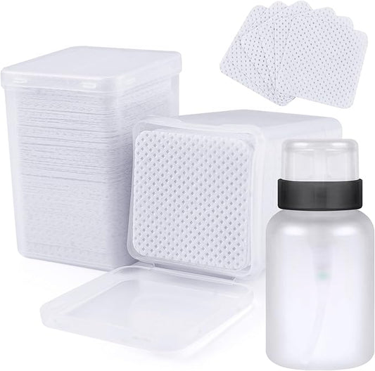 400pcs Lint Free Nail Wipes, 1 Pull-Off Pump-Style Bottle, Super Absorbent Soft Non-Woven,for Fingernail Polish Remover and Eyelash Extension Wipes for Nail Art (White)