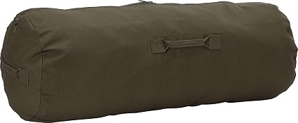 Heavy Duty Cotton Canvas SIDE ZIPPER Duffle Bag with Pin - Olive Drab, Standard - 36" x 13" x 13"