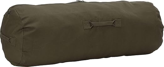 Heavy Duty Cotton Canvas SIDE ZIPPER Duffle Bag with Pin - Olive Drab, Standard - 36" x 13" x 13"