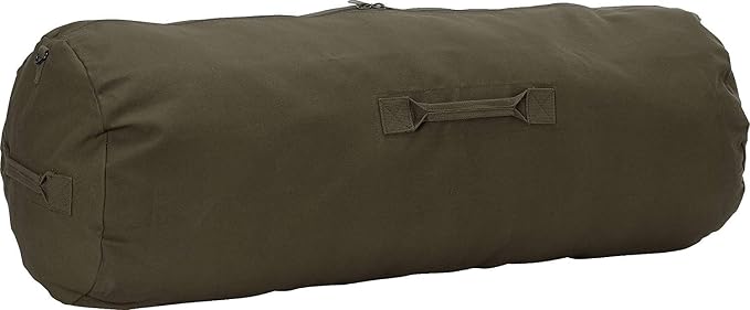 Heavy Duty Cotton Canvas SIDE ZIPPER Duffle Bag with Pin - Olive Drab, Standard - 36" x 13" x 13"