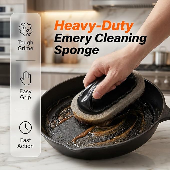 Magic Emery Cleaning Sponge, 2026 Upgrade Nano Carborundum Sponge for Stainless Steel, Rust Eraser Pot Scrubber Scouring Pads for Kitchen Pans Burnt-On Stain Removal (6, Sponge with Handle)