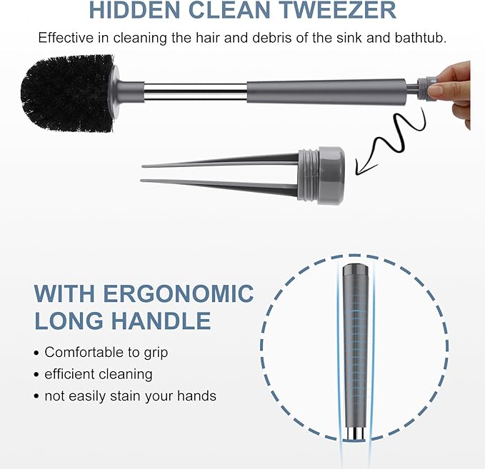 SetSail Toilet Brush and Holder, Self Closing Lid Toilet Bowl Brushes Holder and Extra Long Handle Ventilated Toilet Brush Set for Bathroom Cleaning, Nylon Bristles, Grey