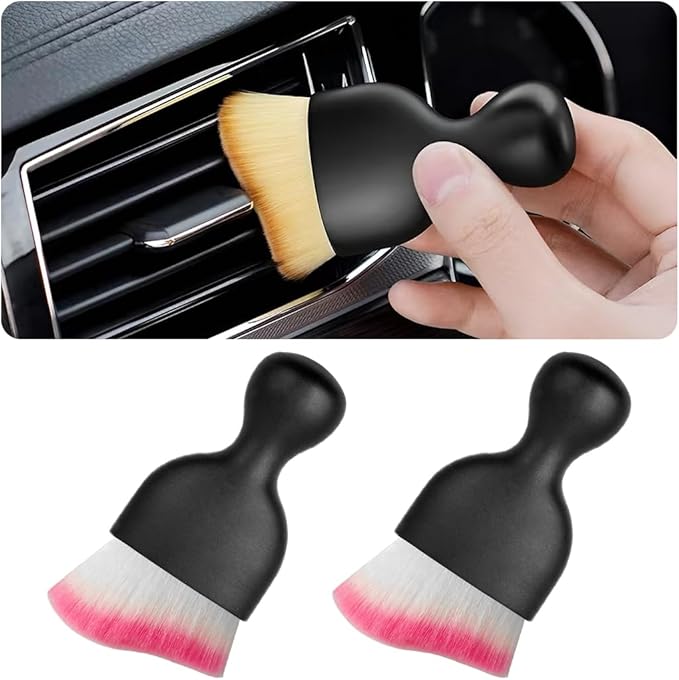 Blilo 2PCS Car Interior Detailing Brush with Dust Cover, Auto Soft Hair Cleaning Brushes, Scratch Free Curved Dirt Collectors, for Vehicle Dashboard Air Conditioner Vents Leather (White/Red/2PCS)
