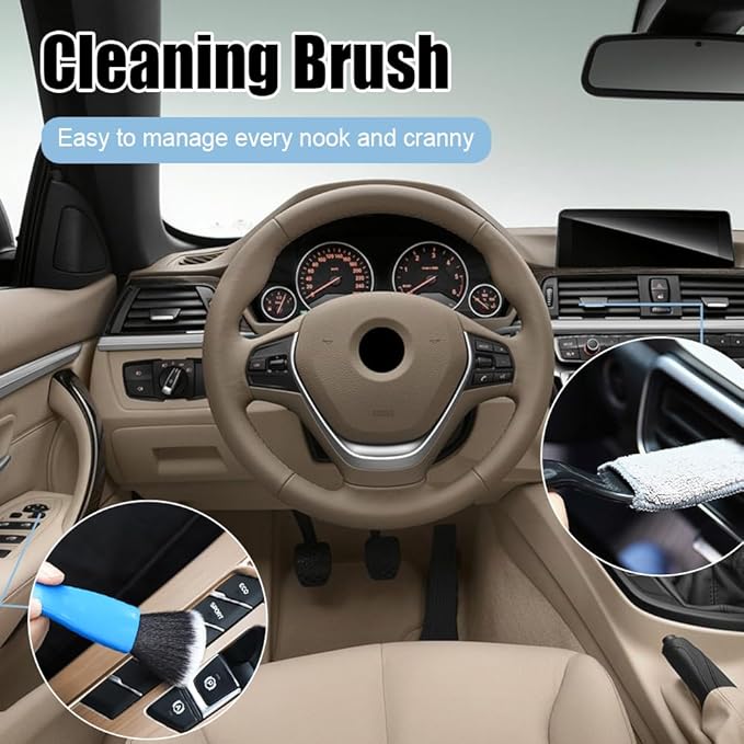 Double Head Brush for Car Clean, Cleaning Brush, Soft Car Detailing Brush, Universal Car Air Vent Cleaner Car Interior Accessories Fit for Cleaning Panels, Air Vent, Leather, Computer (Black)