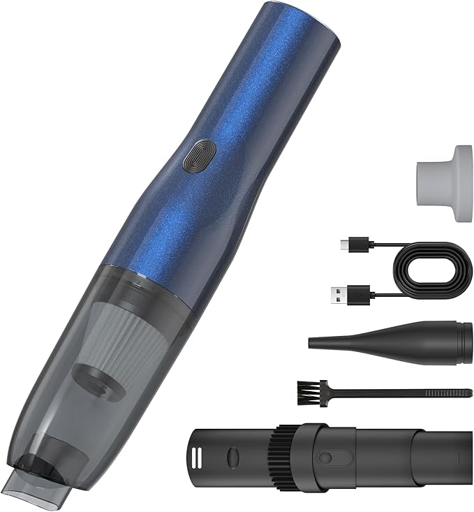 Handheld Vacuum Car Vacuum, 2 in 1 Air Duster Mini Vacuum Cleaner Small Portable Rechargeable Car Seats, Home, Quick Cleanup, Strong Suction, Lightweight, Includes Crevice Nozzle & Brush -H2