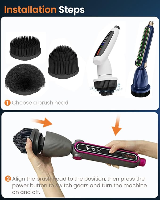 Electric Spin Scrubber Replacement Brush Heads for Cordless Spin Scrubber, 3pcs Extra Brush Accessories Suitable for TECFUN S1 Pro & L1 Power Scrubber, Cleaning Brush for Tub,Tile,Floor-Black