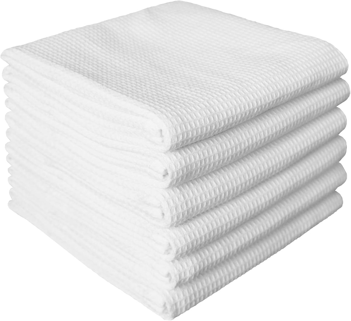 Dish Towels Set, 100% Cotton Waffle Weave Kitchen Towels 6 Pack, 17 x 25 Inches, Super Absorbent for Drying and Cleaning, White