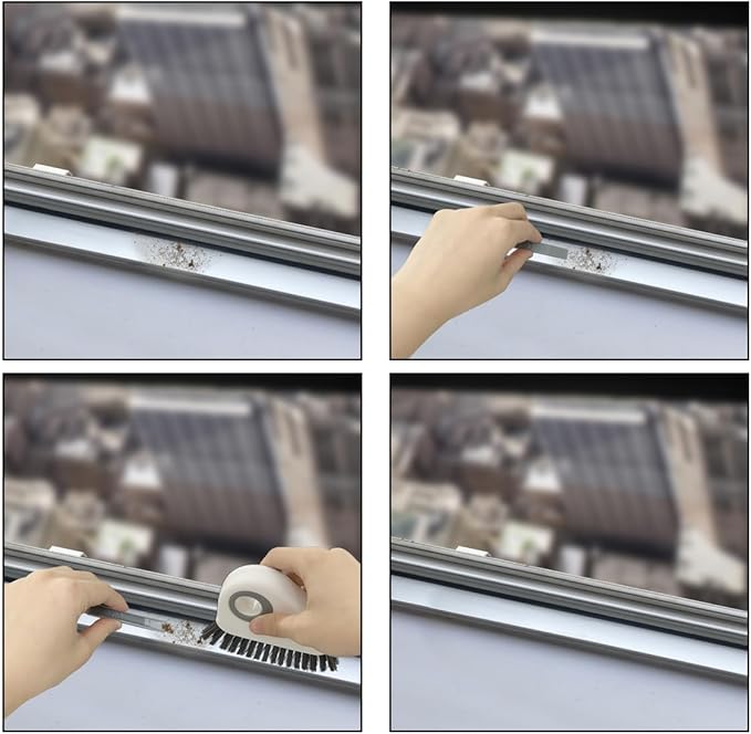 2pcs 2 in 1 Groove Crevice Cleaning Brush Window Track Cleaning Tools,Multifunction Grout Cleaner Tool Crevice Cleaning Brush with Hidden Scraper for Sliding Door Track,Window Sill,Window Seal