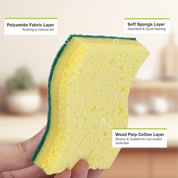 AIDEA Heavy-Duty Scrub Sponges, 12Count, Sponge for Non-Coated Cookware, Kitchen Sponges for Dishes, Scrubbing Power for Tough Messes, Cleaning Sponge for Kitchen, Bathroom, Household