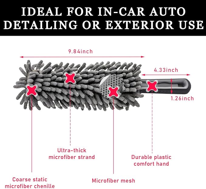 Car Dusting Brush, Portable Microfiber Scratch-Free Vehicle Duster with Soft Grip Handle, Multifunctional Large Dash Cleaner for Car/Truck/SUV, Universal Car Accessories