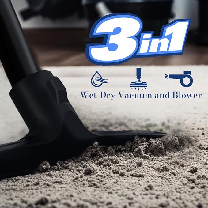 Koblenz WD-9 L212 Wet Dry Vacuum Cleaner, 9 Gallon, 5.0 PHP, 3-in-1 Suction & Blower, Big Vacuum Cleaners for Home, Heavy Duty Shop Vac, Click-N-Lock Hose, Swivel Casters, Black/Blues