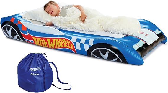 FUNBOY & Hot Wheels Car Twin Inflatable Air Mattress for Kids, Blow Up Bed