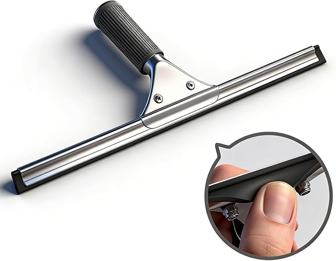 14-inch Squeegee for Shower Glass & Window Cleaning, Professional Stainless Steel Squeegee with Durable Handle for Streak-Free Glass, Mirror, Tile & All Smooth Surfaces