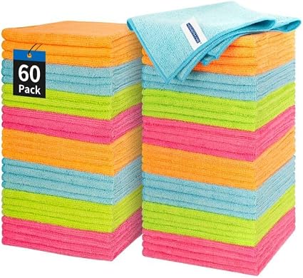 Microfiber Cleaning Cloth - 60 Pack Shop Towels, 12" x 12" Cleaning Rags Lint Free, Reusable Microfiber Towels for Cars 