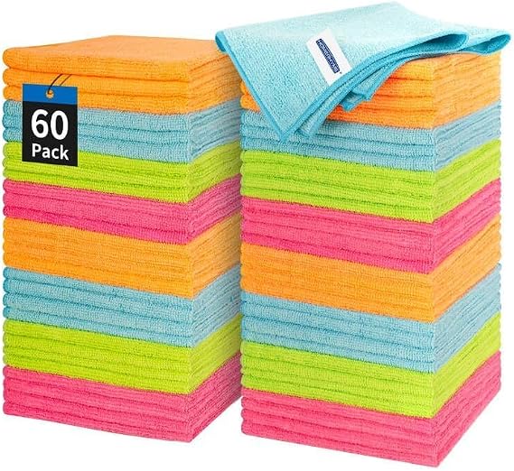 Microfiber Cleaning Cloth - 60 Pack Shop Towels, 12" x 12" Cleaning Rags Lint Free, Reusable Microfiber Towels for Cars 