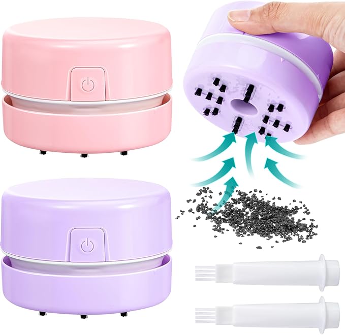Honoson 2 Pcs Diamond Painting Tool Drill Quicker Picker for Spilled Diamonds 5d Painting Accessories Vacuum Cleaner Mini Table Desktop Sweeper Organizer Clean Art Beads Crumb(Pink, Purple)