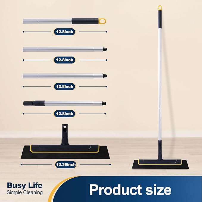 Yocada Floor Squeegee Broom EVA Foam Blade Aluminum Pole for Shower Bathroom Kitchen Home Tile Pet Hair Fur Floor Marble Glass Window Water Foam Cleaning Long Adjustable Removable Handle Anti Static
