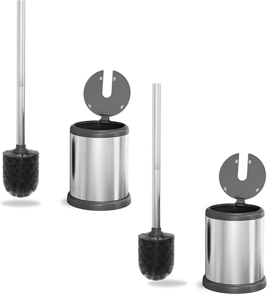 ToiletTree Products Toilet Brush with Lid - Sleek Toilet Bowl Brush and Holder - Toilet Scrubber Brush Set with Heavy-Weight Base - Lidded Toilet Bowl Cleaner Brush and Holder - Chrome (2 Pack)