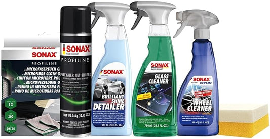 SONAX Surface Protection Kit | Car Protection & Maintenance Kit with Polymer Net Shield, Wheel Cleaner, Brilliant Shine 
