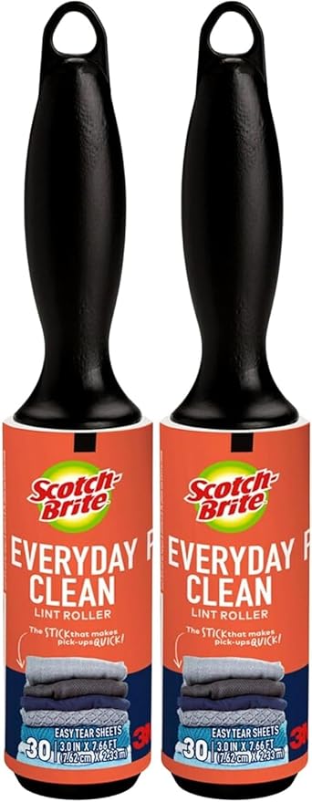 Scotch 3M Mini Lint Rollers 2-Pack (30 Sheets Each), Travel-Size Portable Sticky Lint Removers for Clothes, Furniture, Car Interiors and Pet Hair