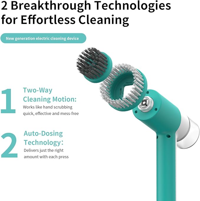 Dual-Rotation Electric Scrubber - IPX5 Waterproof Multi-Surface Cleaning Brush for Bathroom, Kitchen, Tile, Glass & More - Includes 4 Brush Heads (Nylon/Sponge/Crevice/Flat)