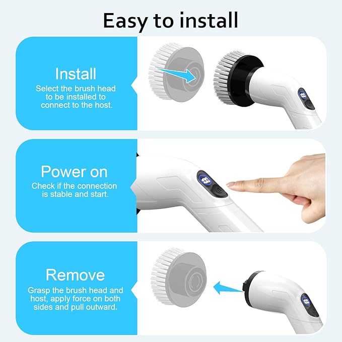 TUYU Replaceable Brush Heads Electric Spin Scrubber,4 Pack Brush Heads & 4 pcs Extra Brushes Kit, Cordless Spin Scrubber Power Cleaning Brush for Bathroom Floor