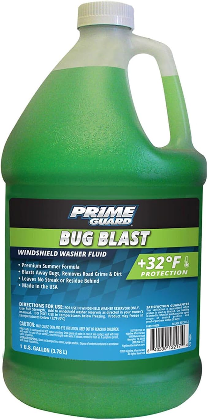 Prime Guard +32°F Bug Blast Windshield Washer Fluid | Bug Remover Formula | Streak-Free, Removes Dirt & Road Grime, Summer Ready | Ready-to-Use & Safe for All Vehicles | 1 Gallon