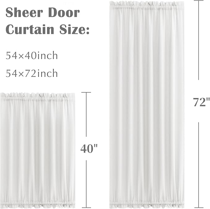 jinchan French Door Curtain 40 Inch Length Farmhouse Rustic Light Filtering Door Window Curtain Rod Pocket Tieback Included 1 Panel White
