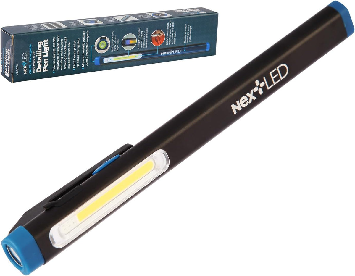 NT-6615K CRI 95 Auto Detailing Light, Rechargeable Pocket Flashlight, 430 Lumen, 6000K, Magnetic, Spot/Flood/365nm UV Light 3 in 1, for Paint Correction, Swirl Finder, Pro Paint Matching Tool